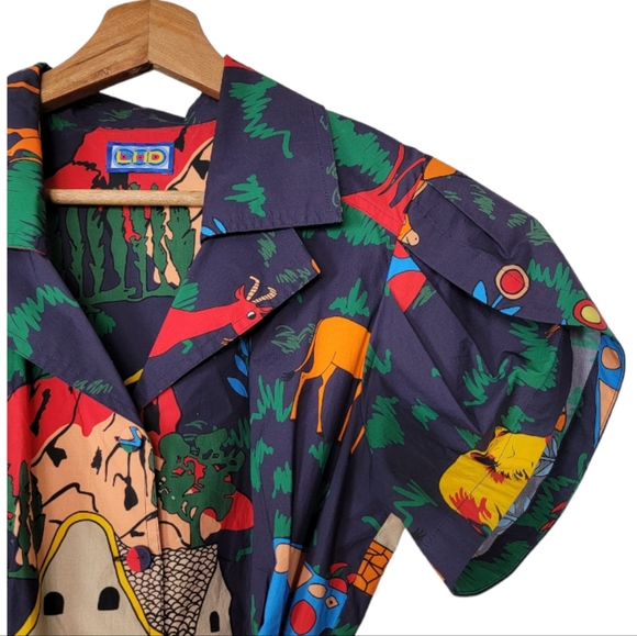 New LHD Glades Puff Sleeve Quirky Farm Animal Navy Print Midi Dress Siz… - Picture 7 of 9